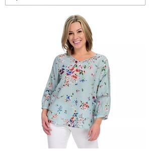 NWOT Christopher & Banks, Floral Print Crochet, Missy Blouse 1X